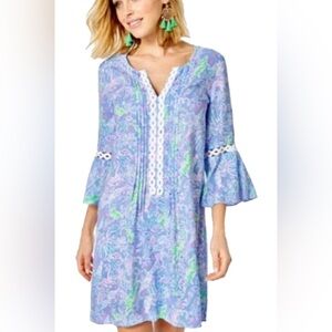 Lilly Pulitzer Hollie Tunic Dress Size S Blue Peri Turtle Package Print NWT $148